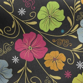 Colored Flowers On Black Backg Jersey Backed Fleece
