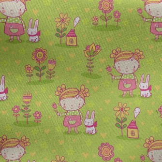 Little Girl And Rabbit Jersey Backed Fleece