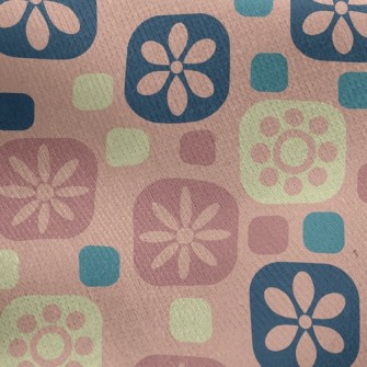 Pink Square Flowers Jersey Backed Fleece