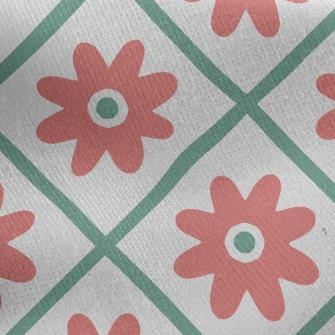 Flowers In Grid Jersey Backed Fleece