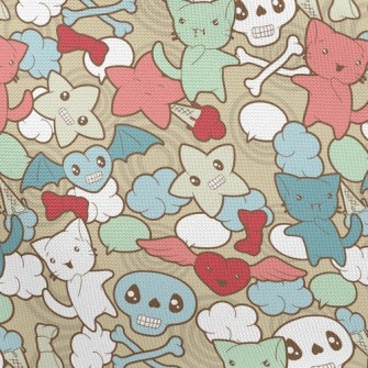 Doodle Cat Skull Pongee