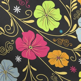 Colored Flowers On Black Backg Pongee