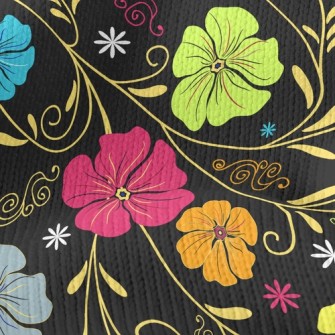 Colored Flowers On Black Backg Stretch Jersey