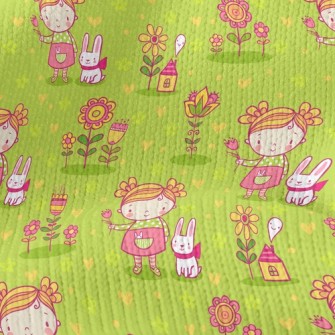 Little Girl And Rabbit Stretch Jersey