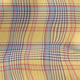 Yellow And Blue Plaid Pattern Stretch Jersey