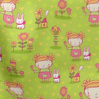 Little Girl And Rabbit Lightweight Cotton Poplin