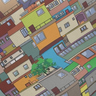 Colorful Houses Midweight Cotton Poplin