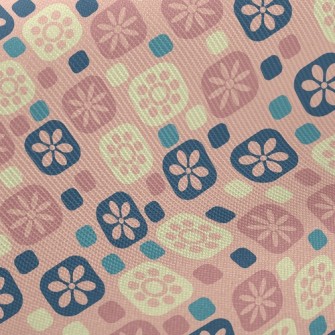Pink Square Flowers Midweight Cotton Poplin