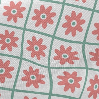 Flowers In Grid Midweight Cotton Poplin
