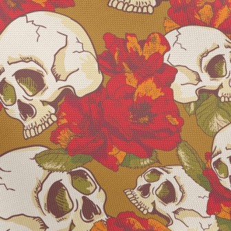 Red Flower Skull Pongee