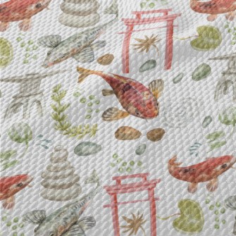 Watercolor Japanese Garden Birdseye Piqué