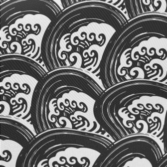 Japanese Hand-painted Waves Twill