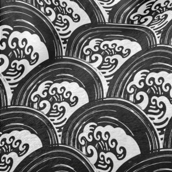 Japanese Hand-painted Waves Minky