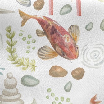 Watercolor Japanese Garden Jersey Backed Fleece