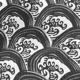 Japanese Hand-painted Waves Stretch Jersey