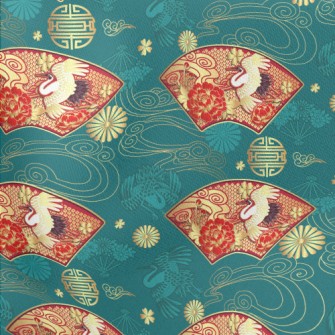 Japanese Fan-shaped Crane Lightweight Cotton Poplin