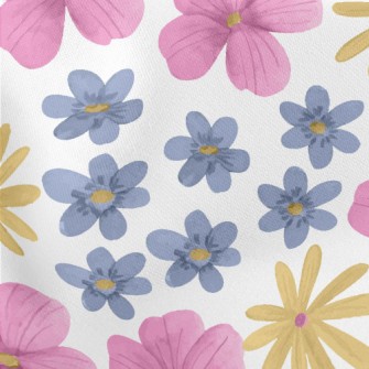 Painted Cartoon Flowers Lightweight Cotton Poplin