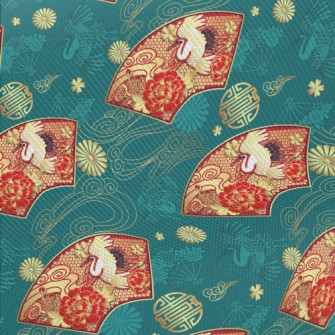 Japanese Fan-shaped Crane Midweight Cotton Poplin