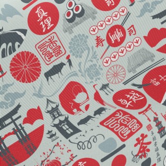 Japanese Cultural Elements Midweight Cotton Poplin