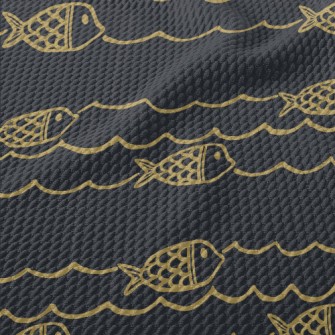 Hand Drawn Ocean Waves And Fis Birdseye Piqué