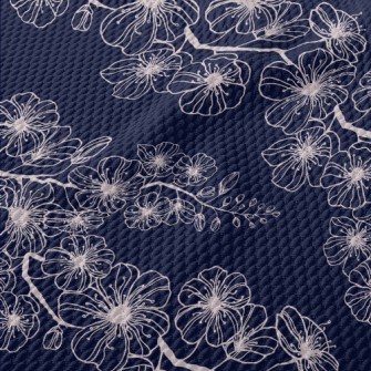 Spring Hand Drawn Cherry Bloss Birdseye Piqué