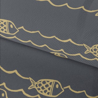 Hand Drawn Ocean Waves And Fis Waterproof Oxford