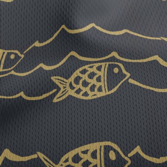 Hand Drawn Ocean Waves And Fis Athletic Mesh Flat Back
