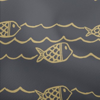 Hand Drawn Ocean Waves And Fis Dobby