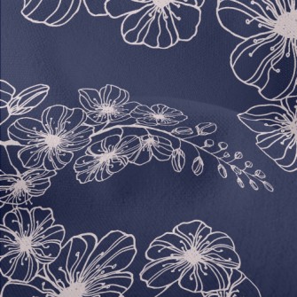 Spring Hand Drawn Cherry Bloss Lightweight Performance Linen