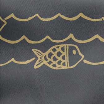 Hand Drawn Ocean Waves And Fis Jersey Backed Fleece