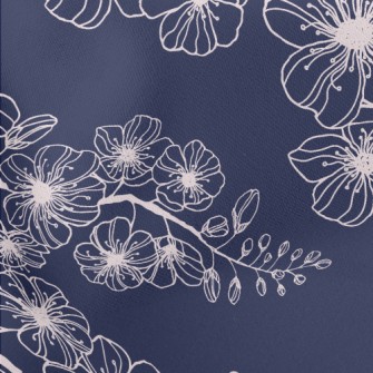 Spring Hand Drawn Cherry Bloss Lightweight Cotton Poplin