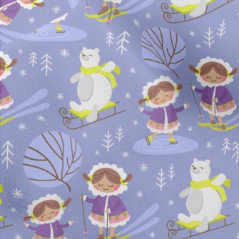 Ski Girl And Bear Micro Fleece
