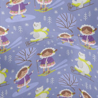 Ski Girl And Bear Lightweight Performance Linen