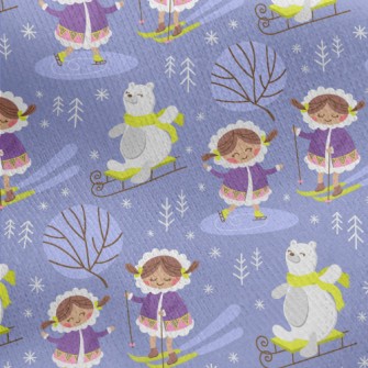 Ski Girl And Bear Jersey Backed Fleece
