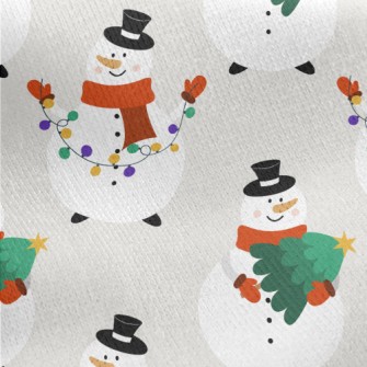 Busy Snowman Jersey Backed Fleece