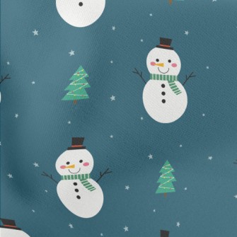 Green Scarf Snowman Lightweight Cotton Poplin