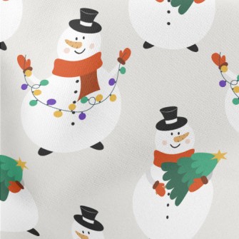 Busy Snowman Lightweight Cotton Poplin
