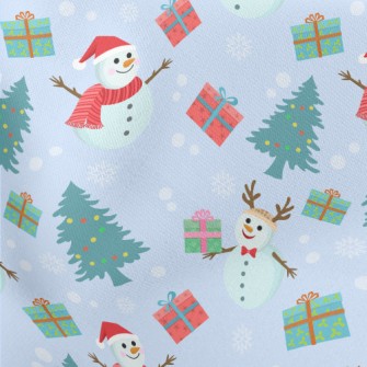 Reindeer Snowman Lightweight Cotton Poplin