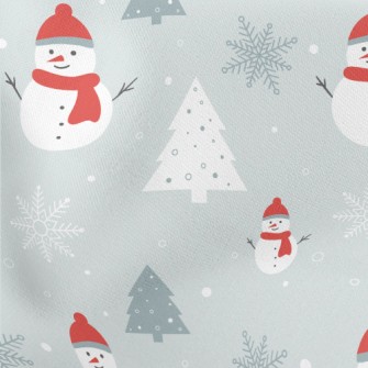 Snowman In Winter Lightweight Cotton Poplin