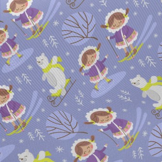 Ski Girl And Bear Midweight Cotton Poplin