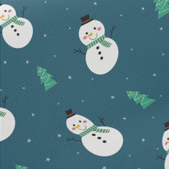 Green Scarf Snowman Midweight Cotton Poplin
