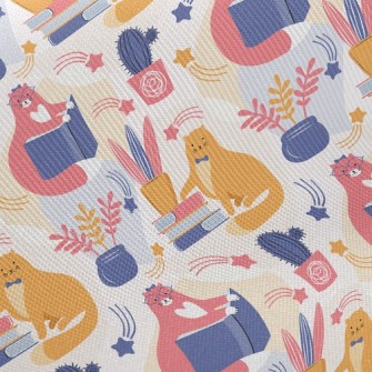 Spectacled Cat Admiring Flower Twill