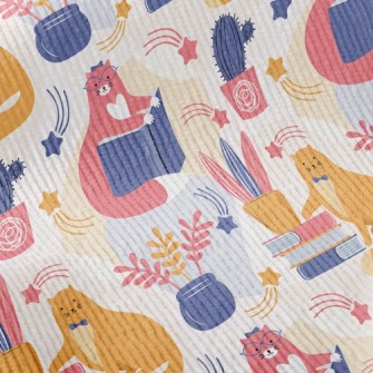 Spectacled Cat Admiring Flower Standard Corduroy