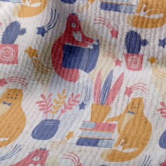 Spectacled Cat Admiring Flower Terry