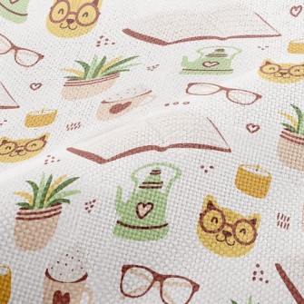 Spectacled Cat Reading A Book Performance Linen