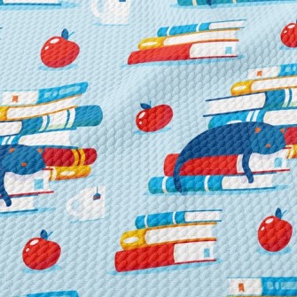 Cat Dozing On Book Birdseye Piqué