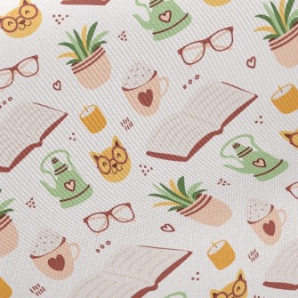 Spectacled Cat Reading A Book Twill