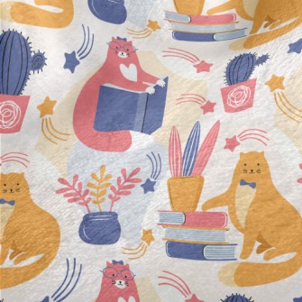 Spectacled Cat Admiring Flower Minky