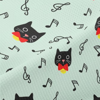 Black Cat And Musical Notes Piqué