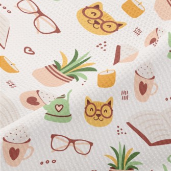 Spectacled Cat Reading A Book Piqué